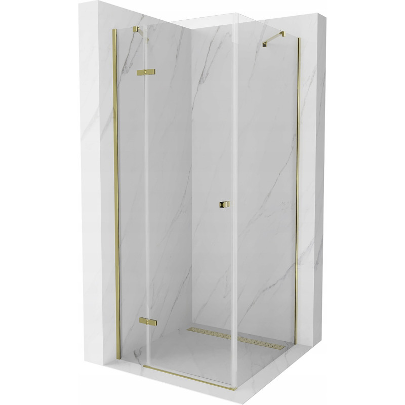 Mexen Roma scharnierbare douchecabine 90 x 90 cm, transparant, goud - 854-090-090-50-00