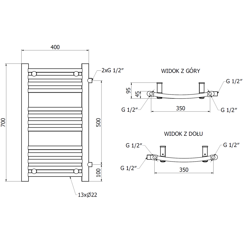 Mexen Ares grzejnik łazienkowy boczny 700 x 400 mm, 240 W, biały - W102-0700-400-00-20-S