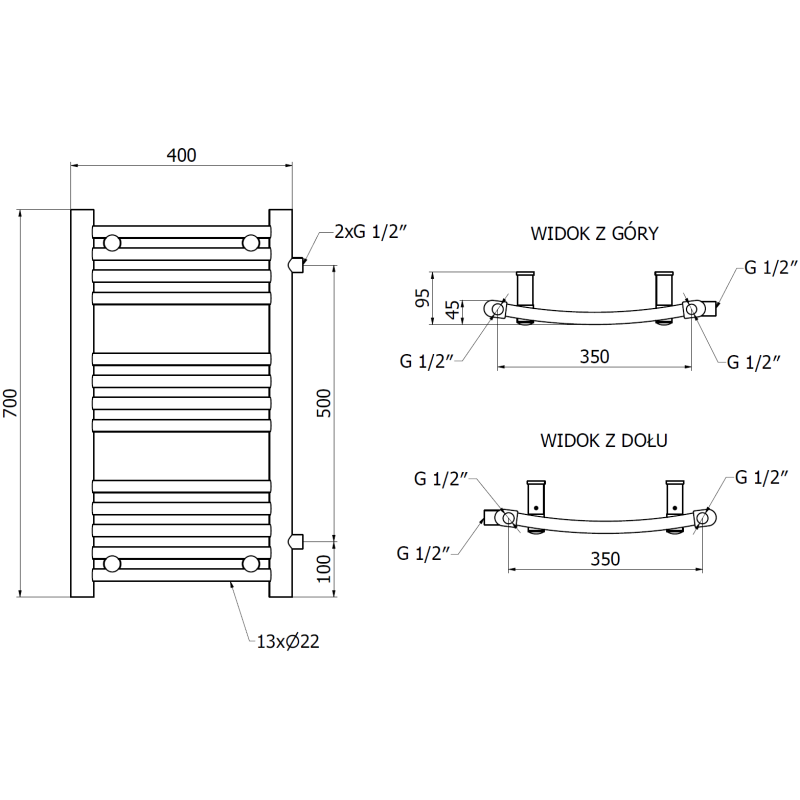 Mexen Ares grzejnik łazienkowy boczny 700 x 400 mm, 240 W, czarny - W102-0700-400-00-70-S
