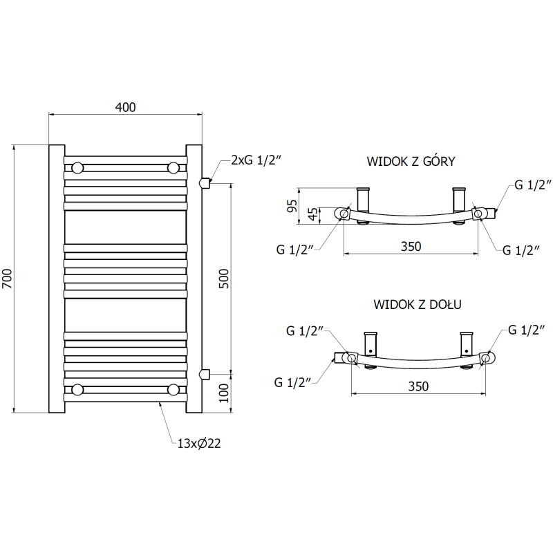 Mexen Ares külg vannitoa radiaator 700 x 400 mm, 240 W, must - W102-0700-400-00-70-S