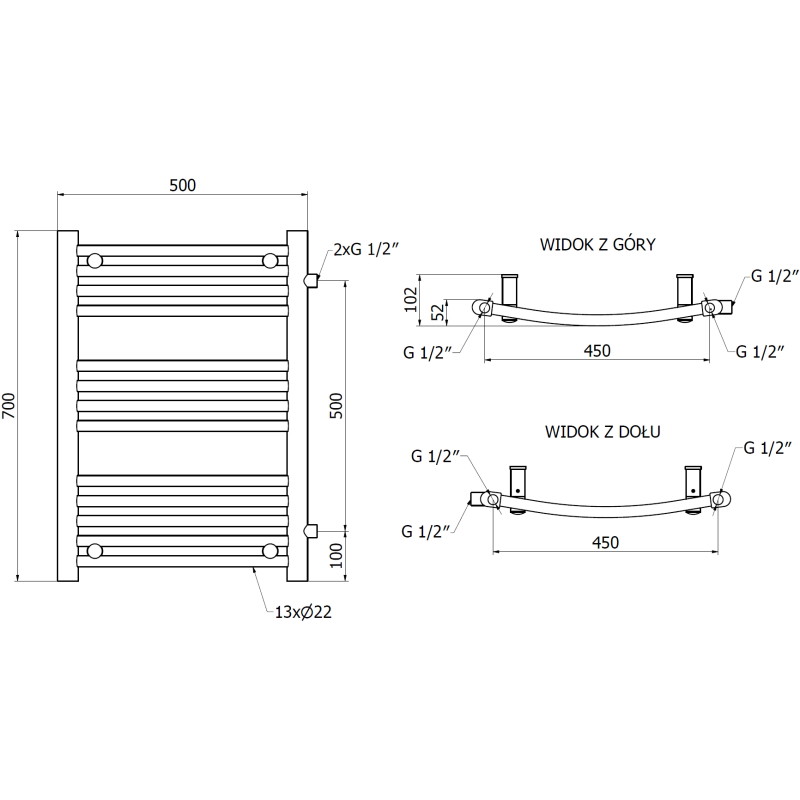 Mexen Ares bočni kupaonski radijator 700 x 500 mm, 286 W, bijeli - W102-0700-500-00-20-S