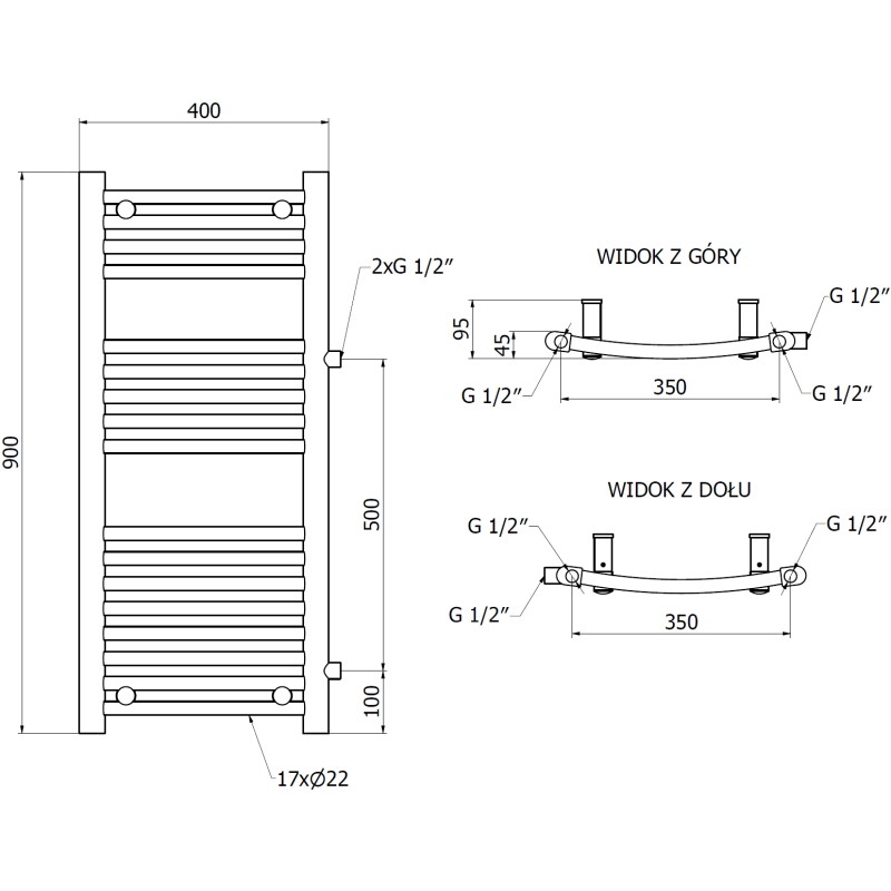 Mexen Ares grzejnik łazienkowy boczny 900 x 400 mm, 312 W, biały - W102-0900-400-00-20-S