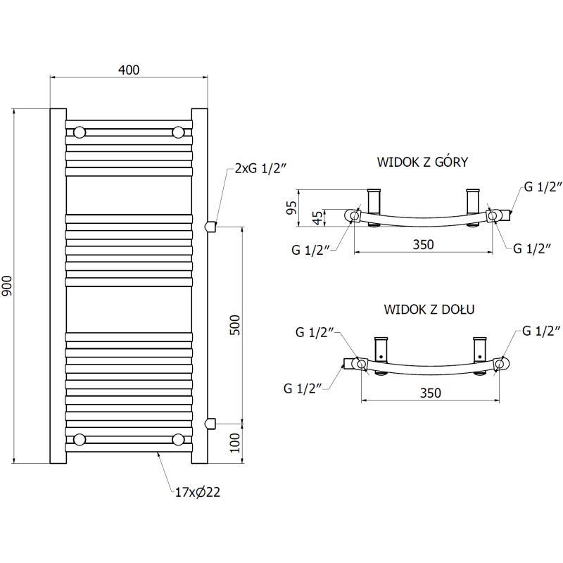 Mexen Ares sidohanddukstork 900 x 400 mm, 312 W, vit - W102-0900-400-00-20-S