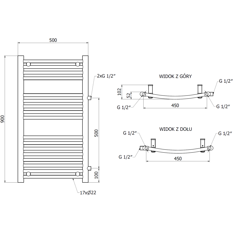 Mexen Ares Badezimmerheizkörper seitlich 900 x 500 mm, 372 W, weiß - W102-0900-500-00-20-S