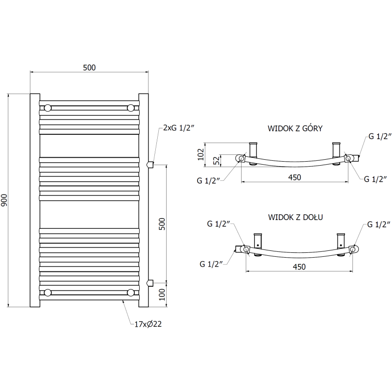 Mexen Ares grzejnik łazienkowy boczny 900 x 500 mm, 372 W, biały - W102-0900-500-00-20-S