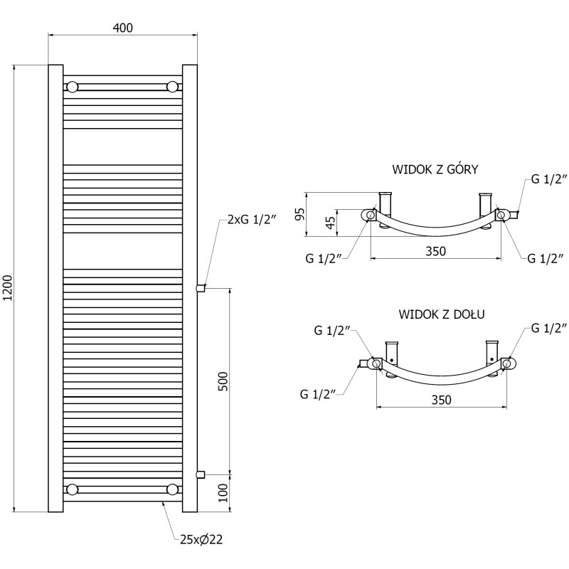 Mexen Ares bočni kupaonski radijator 1200 x 400 mm, 442 W, bijeli - W102-1200-400-00-20-S