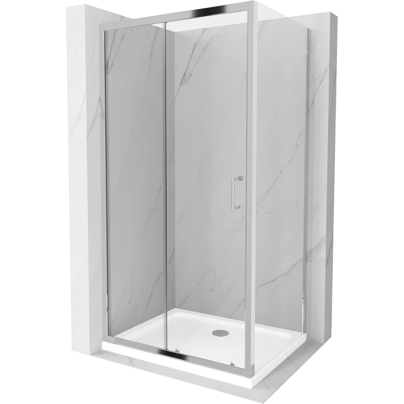 Mexen Apia drsna tuš kabina 140 x 80 cm, prozorna, krom + Flat tuš kad - 840-140-080-01-00-4010