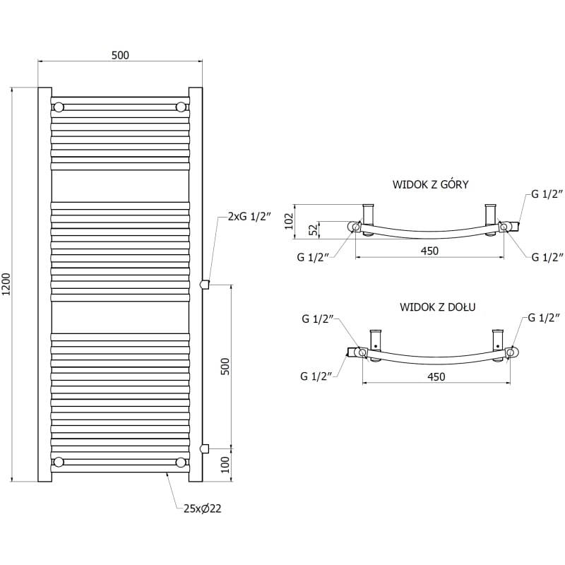 Mexen Ares bathroom radiator side 1200 x 500 mm, 531 W, white - W102-1200-500-00-20-S