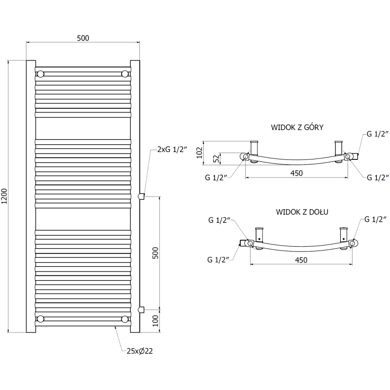 Mexen Ares grzejnik łazienkowy boczny 1200 x 500 mm, 531 W, biały - W102-1200-500-00-20-S