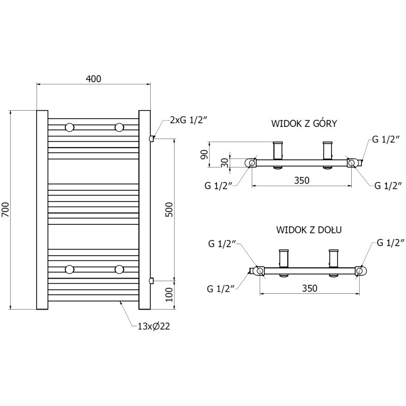 Mexen Mars bočni kupaonski radijator 700 x 400 mm, 238 W, crni - W110-0700-400-00-70-S