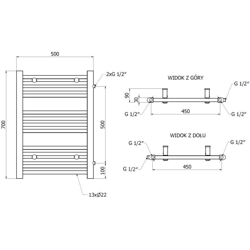 Mexen Mars side bathroom radiator 700 x 500 mm, 284 W, black - W110-0700-500-00-70-S