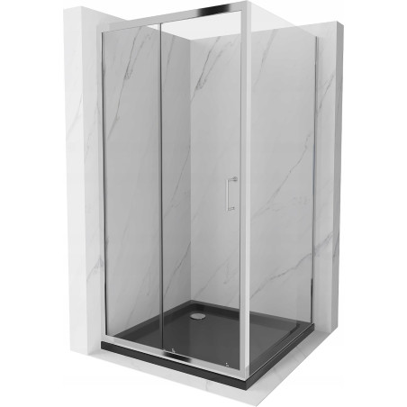 Mexen Apia schuifbare douchecabine 90 x 90 cm, transparant, chroom + Flat douchebak, zwart - 840-090-090-01-00-4070