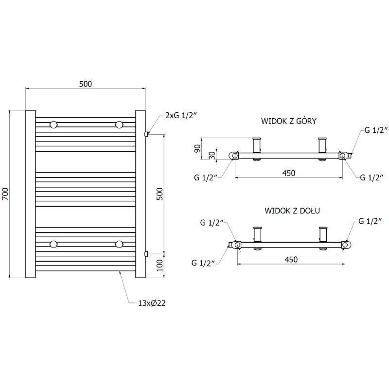 Mexen Mars Badezimmer-Seitenheizkörper 700 x 500 mm, 284 W, weiß - W110-0700-500-00-20-S