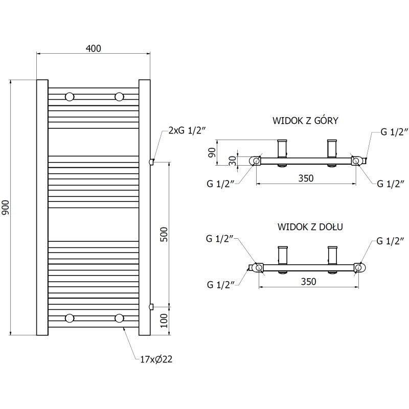 Mexen Mars bočni kupaonski radijator 900 x 400 mm, 309 W, bijeli - W110-0900-400-00-20-S