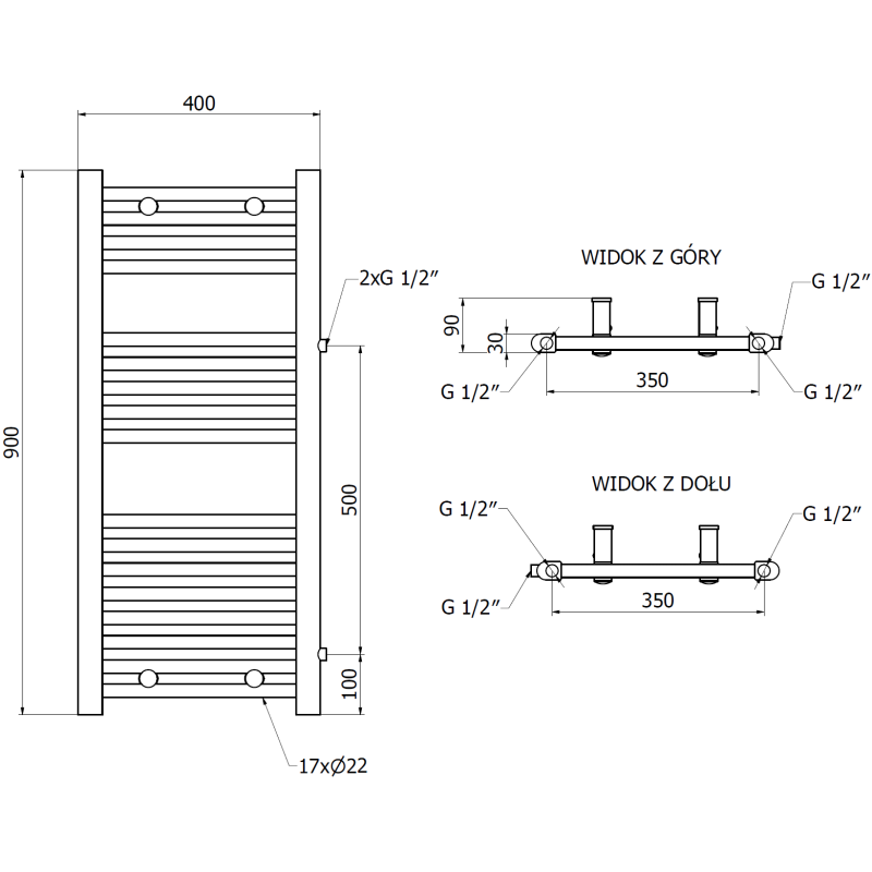 Mexen Mars radiateur de salle de bain latéral 900 x 400 mm, 309 W, blanc - W110-0900-400-00-20-S
