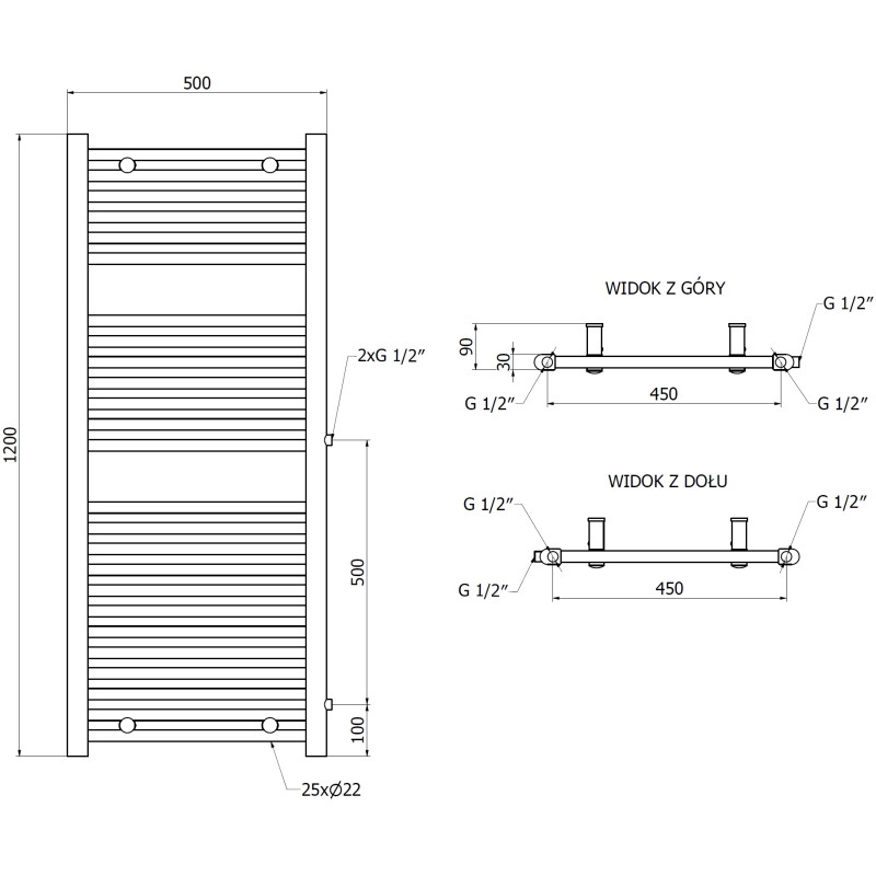 Mexen Mars bočni kupaonski radijator 1200 x 500 mm, 528 W, bijeli - W110-1200-500-00-20-S