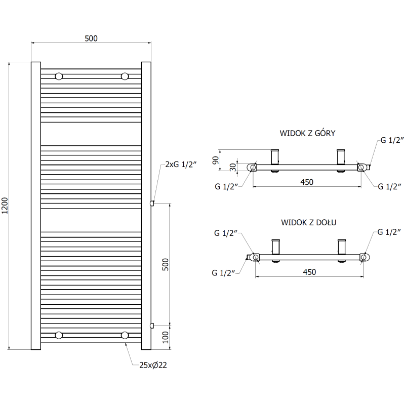 Mexen Mars radiador de casa de banho lateral 1200 x 500 mm, 528 W, branco - W110-1200-500-00-20-S