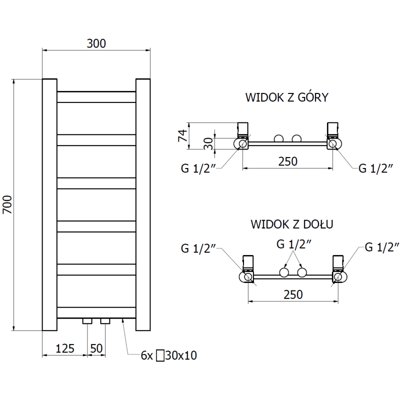 Mexen Bolt grzejnik łazienkowy 700 x 300 mm, 141 W, antracyt - W126-0700-300-00-66