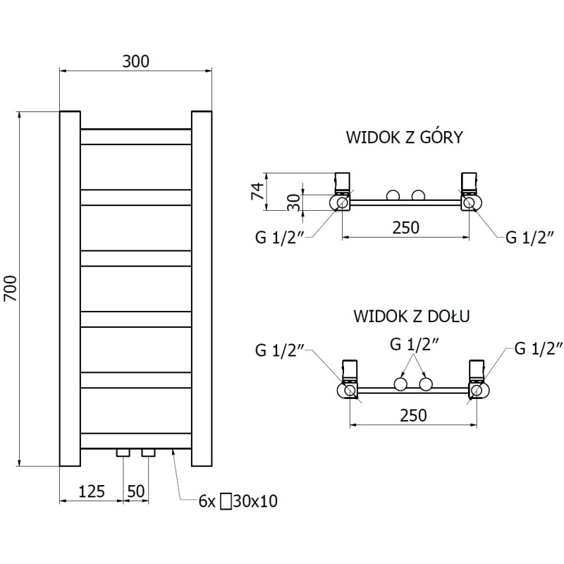 Mexen Bolt vannitoa radiaator 700 x 300 mm, 141 W, antratsiit - W126-0700-300-00-66