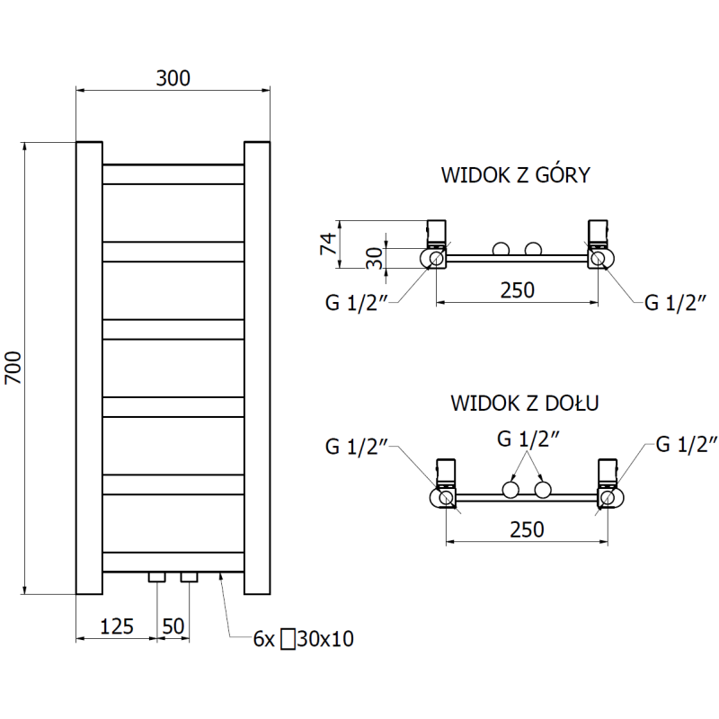 Mexen Bolt grzejnik łazienkowy 700 x 300 mm, 141 W, czarny - W126-0700-300-00-70