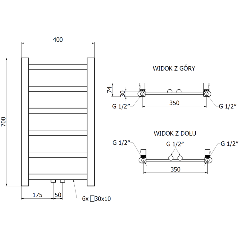 Mexen Bolt grzejnik łazienkowy 700 x 400 mm, 165 W, antracyt - W126-0700-400-00-66