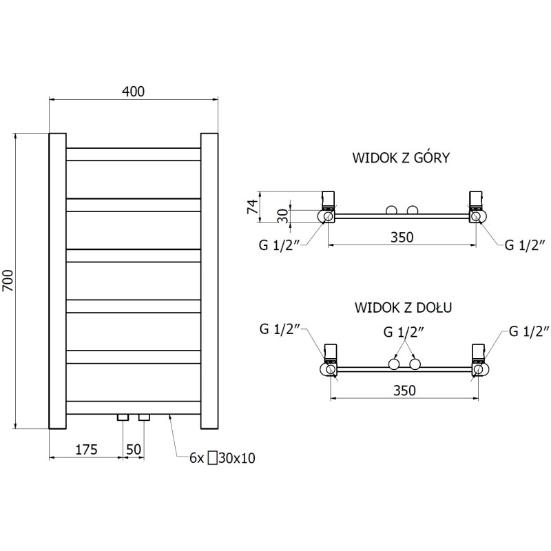 Mexen Bolt vannitoa radiaator 700 x 400 mm, 165 W, must - W126-0700-400-00-70