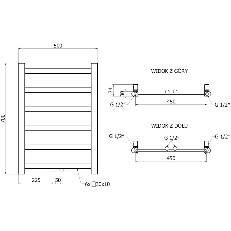 Mexen Bolt vannitoa radiaator 700 x 500 mm, 188 W, valge - W126-0700-500-00-20