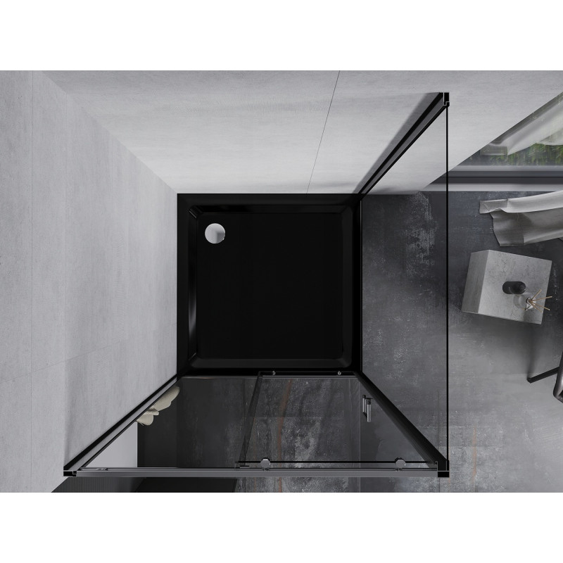 Mexen Apia Schiebedusche 90 x 90 cm, transparent, Chrom + Duschwanne Flat, schwarz - 840-090-090-01-00-4070