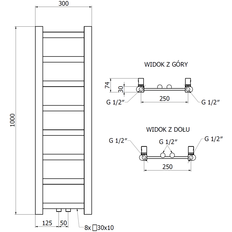 Mexen Bolt kylpyhuoneen lämmitin 1000 x 300 mm, 197 W, valkoinen - W126-1000-300-00-20