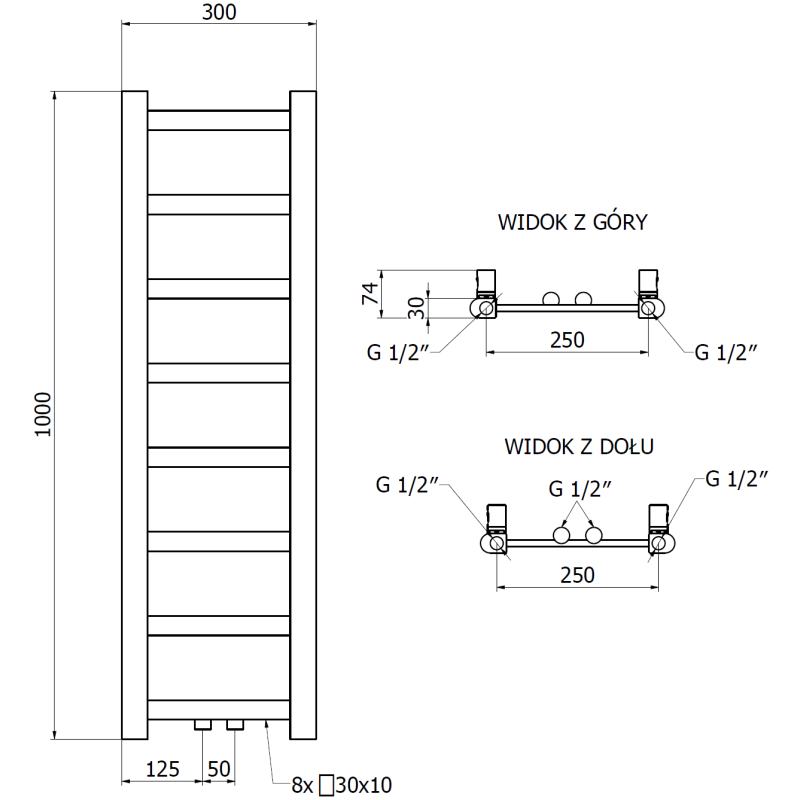 Mexen Bolt grzejnik łazienkowy 1000 x 300 mm, 197 W, antracyt - W126-1000-300-00-66