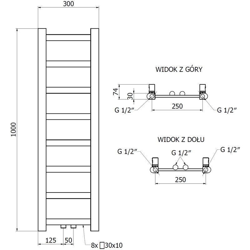 Mexen Bolt kupaonski radijator 1000 x 300 mm, 197 W, antracit - W126-1000-300-00-66