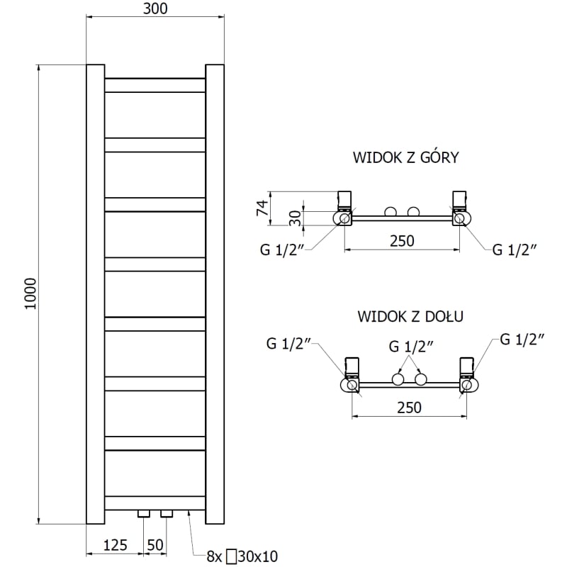 Mexen Bolt vannitoa radiaator 1000 x 300 mm, 197 W, must - W126-1000-300-00-70