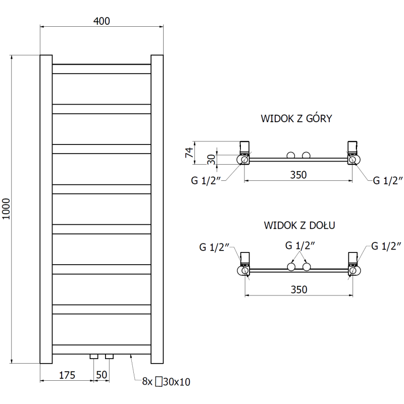 Mexen Bolt grzejnik łazienkowy 1000 x 400 mm, 228 W, czarny - W126-1000-400-00-70