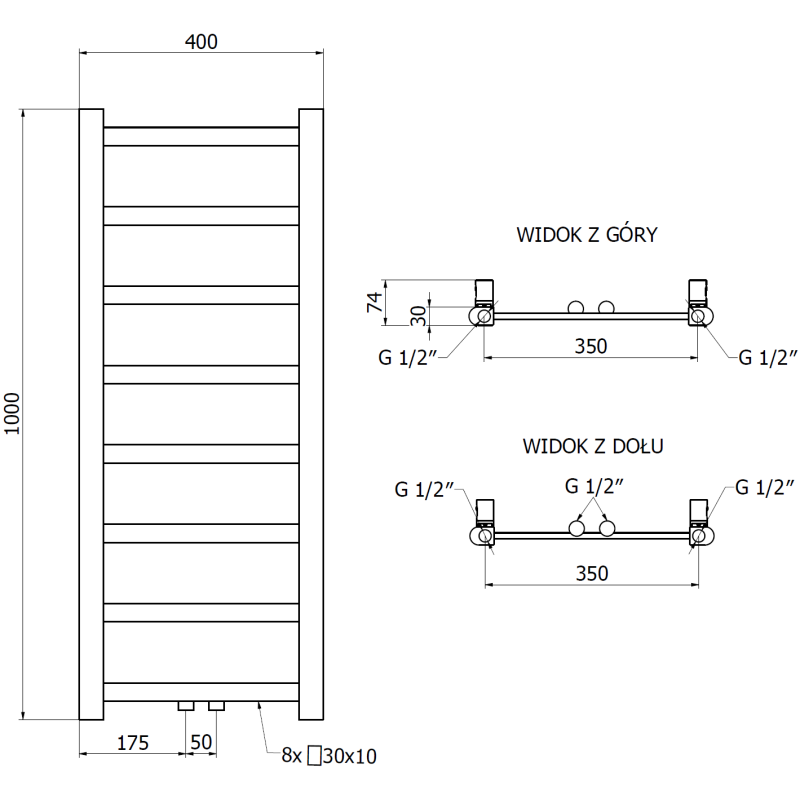 Mexen Bolt kylpyhuoneen lämmitin 1000 x 400 mm, 228 W, musta - W126-1000-400-00-70