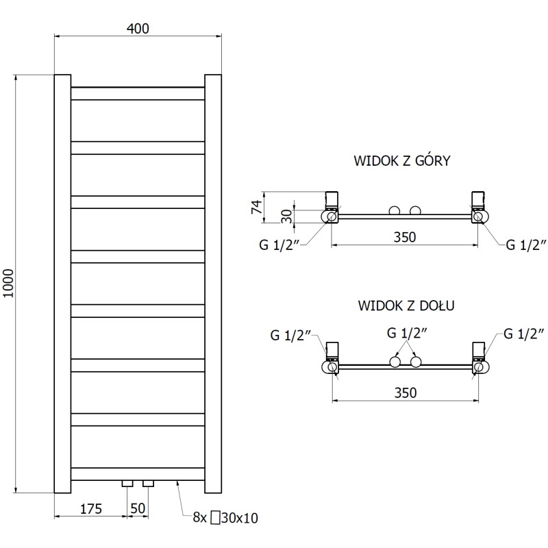 Mexen Bolt vannitoa radiaator 1000 x 400 mm, 228 W, must - W126-1000-400-00-70