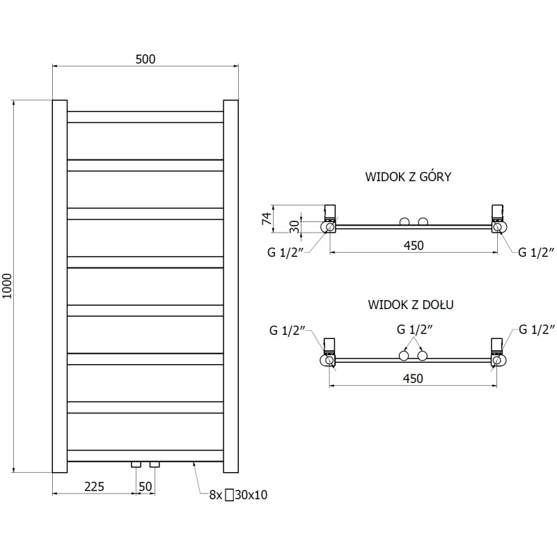 Mexen Bolt vannitoa radiaator 1000 x 500 mm, 259 W, valge - W126-1000-500-00-20