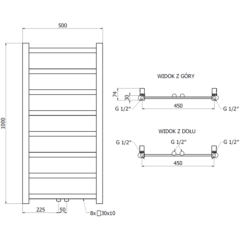 Mexen Bolt grzejnik łazienkowy 1000 x 500 mm, 259 W, antracyt - W126-1000-500-00-66