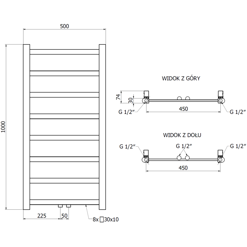 Mexen Bolt radiatore da bagno 1000 x 500 mm, 259 W, antracite - W126-1000-500-00-66