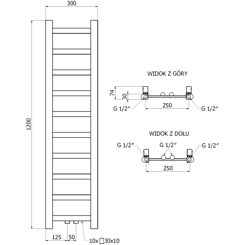 Mexen Bolt Badheizkörper 1200 x 300 mm, 189 W, Chrom - W126-1200-300-00-01