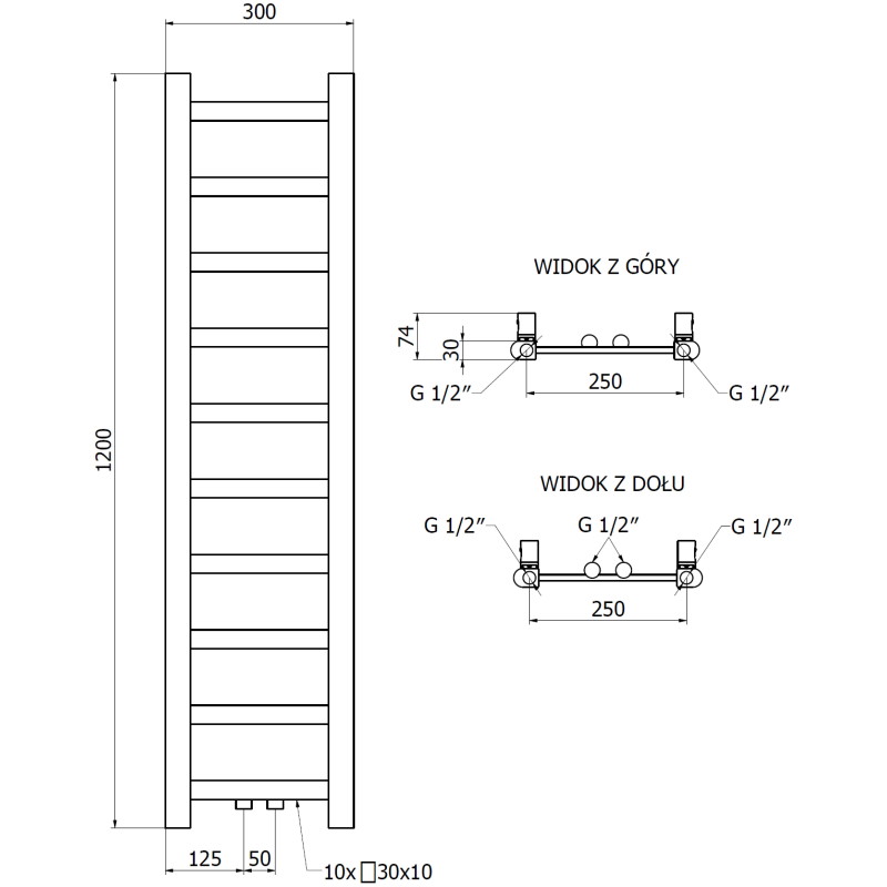 Mexen Bolt vannitoa radiaator 1200 x 300 mm, 189 W, kroom - W126-1200-300-00-01