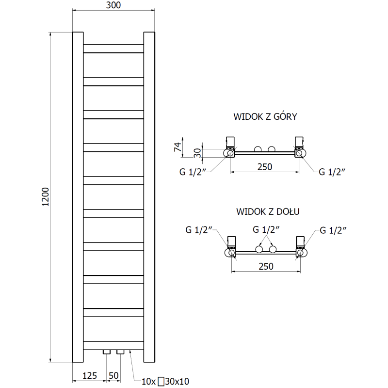 Mexen Bolt grzejnik łazienkowy 1200 x 300 mm, 240 W, biały - W126-1200-300-00-20