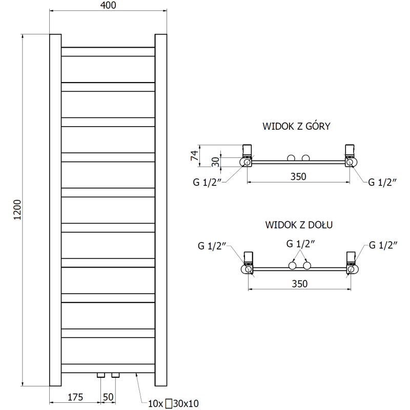 Mexen Bolt kylpyhuoneradiaattori 1200 x 400 mm, 220 W, kromi - W126-1200-400-00-01