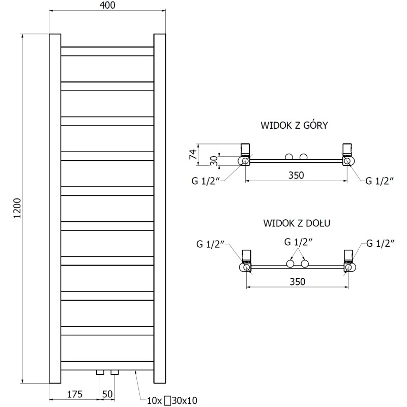 Mexen Bolt vannitoa radiaator 1200 x 400 mm, 279 W, antratsiit - W126-1200-400-00-66