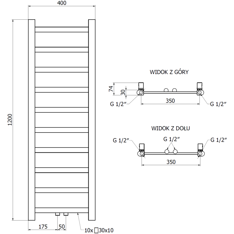 Mexen Bolt grzejnik łazienkowy 1200 x 400 mm, 279 W, czarny - W126-1200-400-00-70
