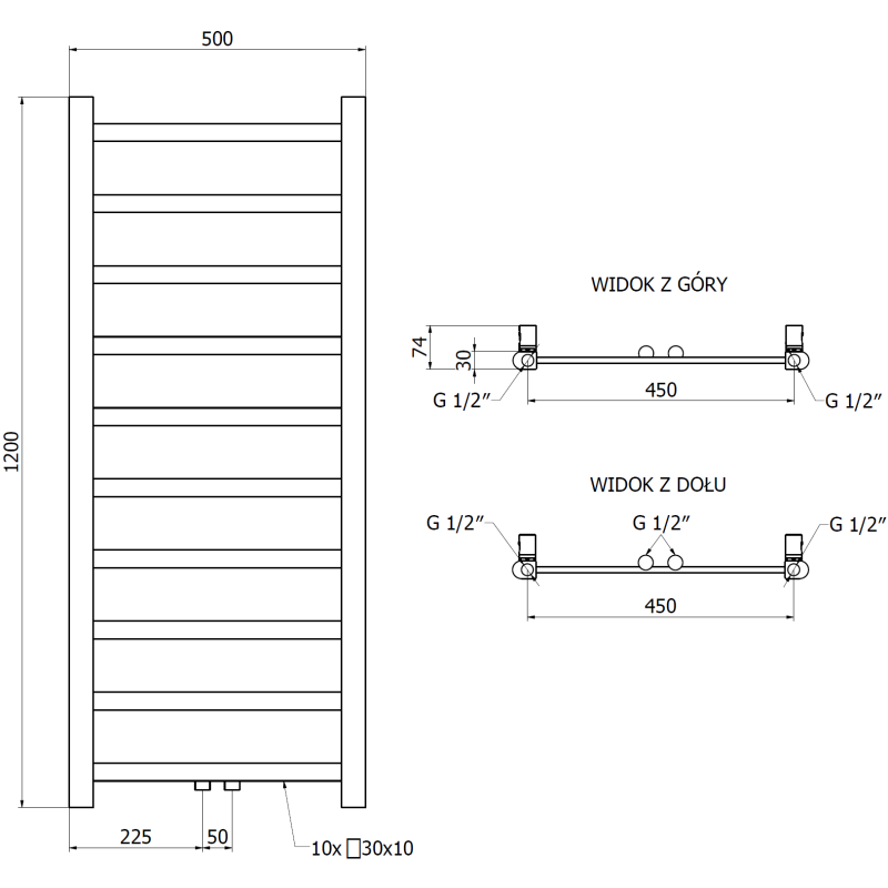 Mexen Bolt grzejnik łazienkowy 1200 x 500 mm, 318 W, biały - W126-1200-500-00-20
