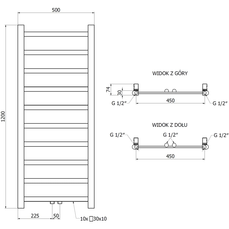 Mexen Bolt vannitoa radiaator 1200 x 500 mm, 251 W, kuldne - W126-1200-500-00-50