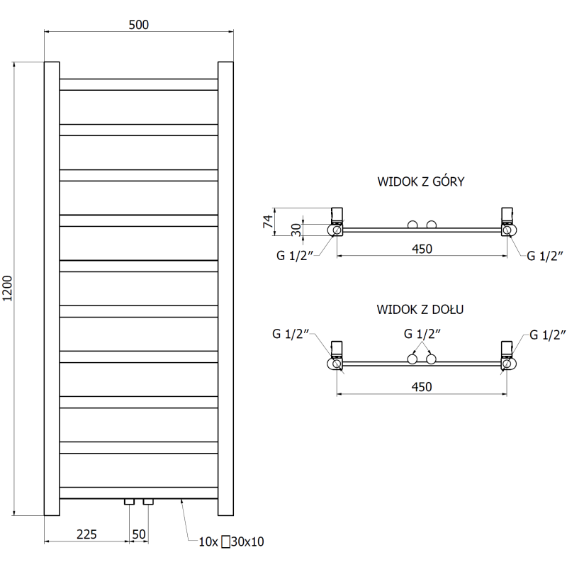 Mexen Bolt kylpyhuoneen lämmitin 1200 x 500 mm, 318 W, musta - W126-1200-500-00-70