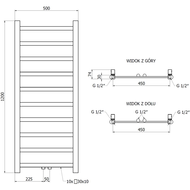 Mexen Bolt vannitoa radiaator 1200 x 500 mm, 318 W, must - W126-1200-500-00-70