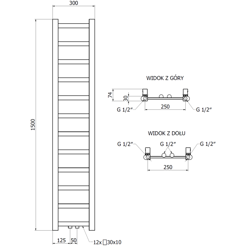 Mexen Bolt radiador de casa de banho 1500 x 300 mm, 295 W, branco - W126-1500-300-00-20
