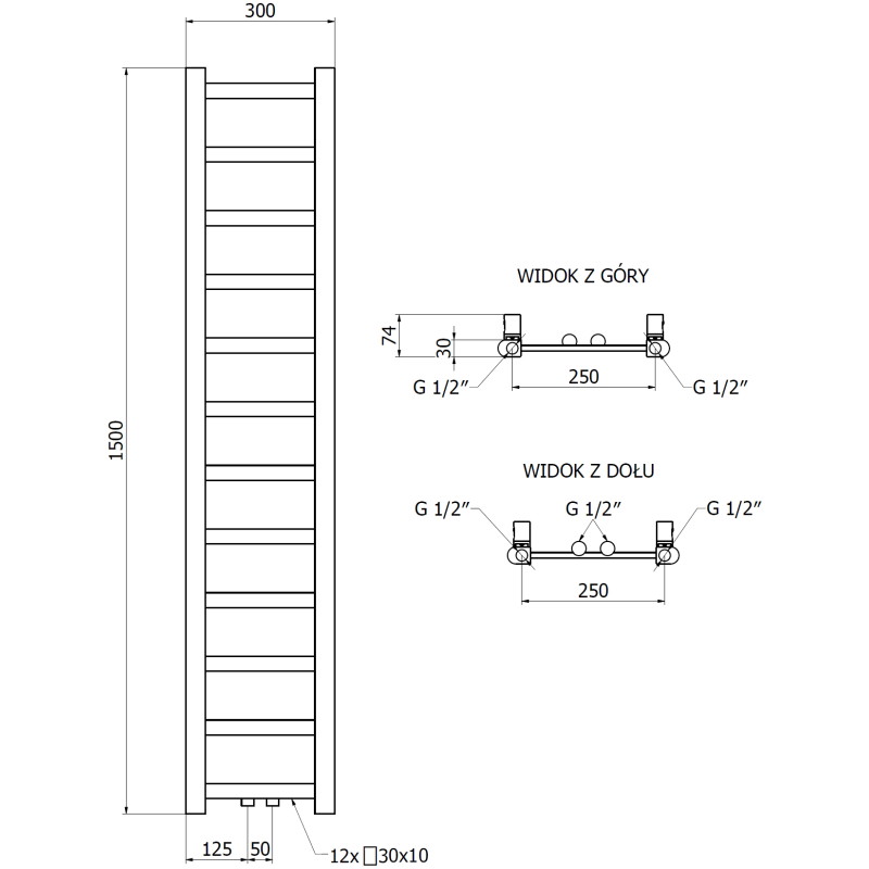Mexen Bolt vannitoa radiaator 1500 x 300 mm, 295 W, valge - W126-1500-300-00-20